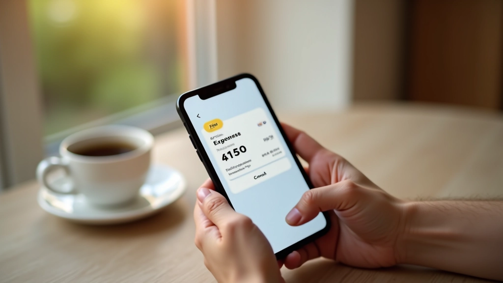 Hands holding smartphone showing expense tracking application with automatic categorization features