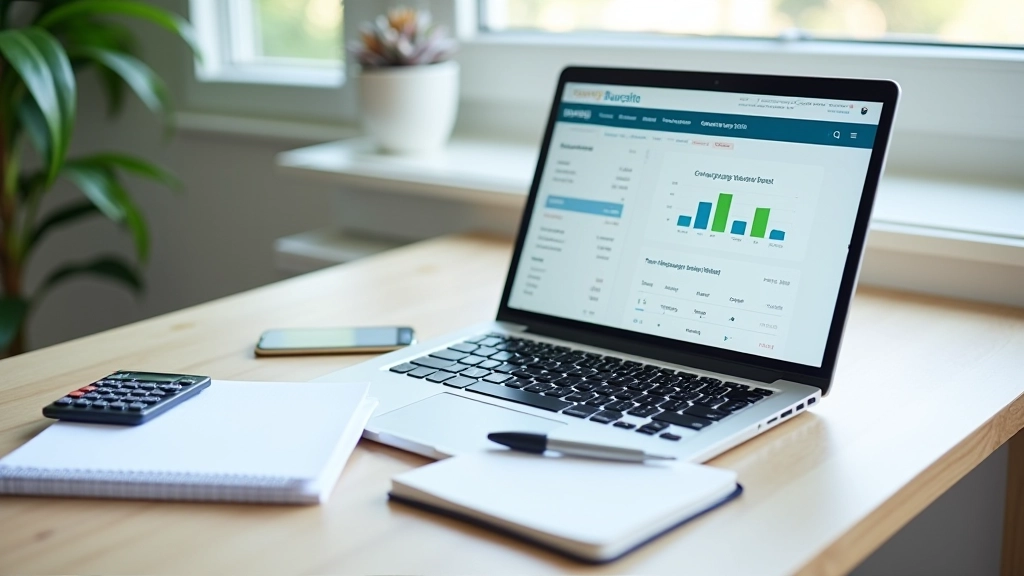 Laptop displaying budgeting software interface with various planning tools and analytics dashboards